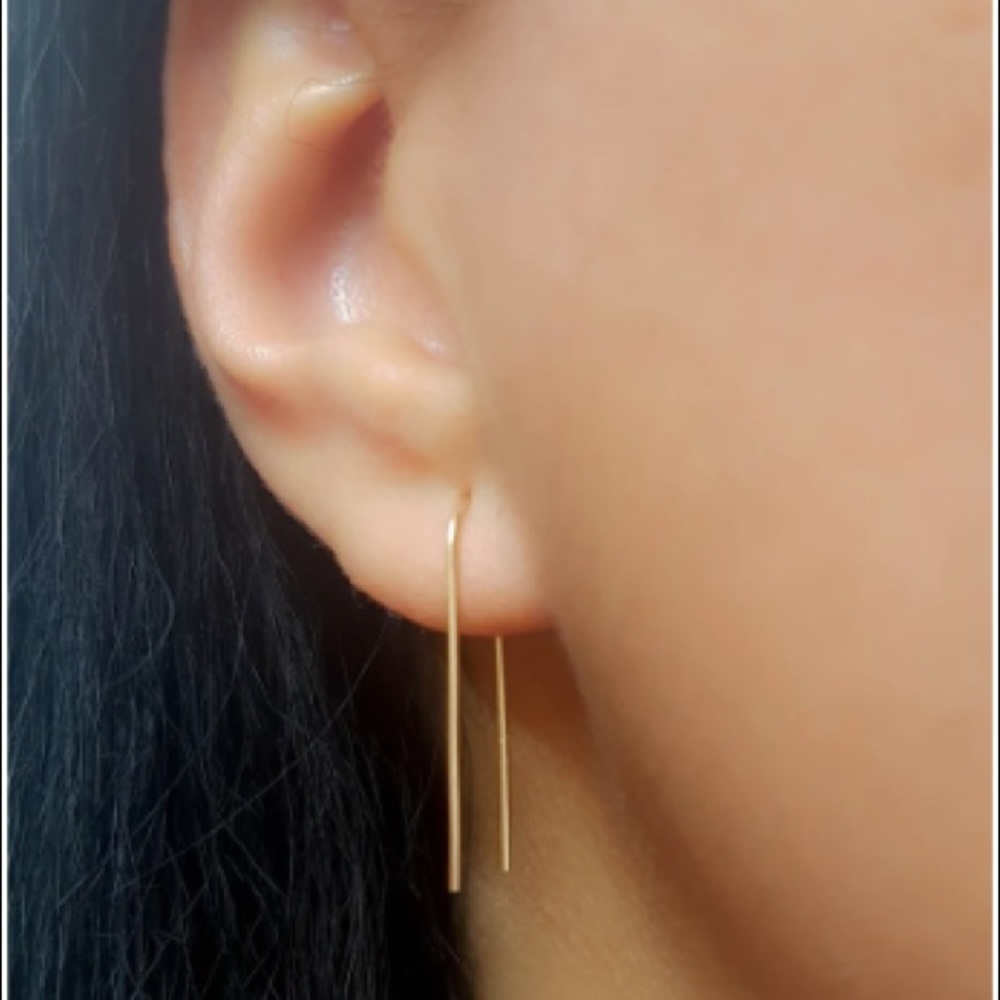 Gold Threader Earrings/Open Hoop - Picture 3 of 3